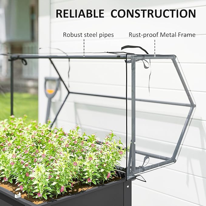 Outsunny Raised Garden Bed with Greenhouse Cover, Elevated Planter Box with Legs and Drainage Hole for Vegetables Flowers Herbs, 39.4" x 18.9" x 48.8", Dark Gray