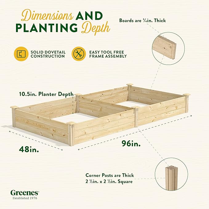 Greenes Fence Original Pine Raised Garden Bed, 4' x 8' x 10.5" - Made in USA with American Pine