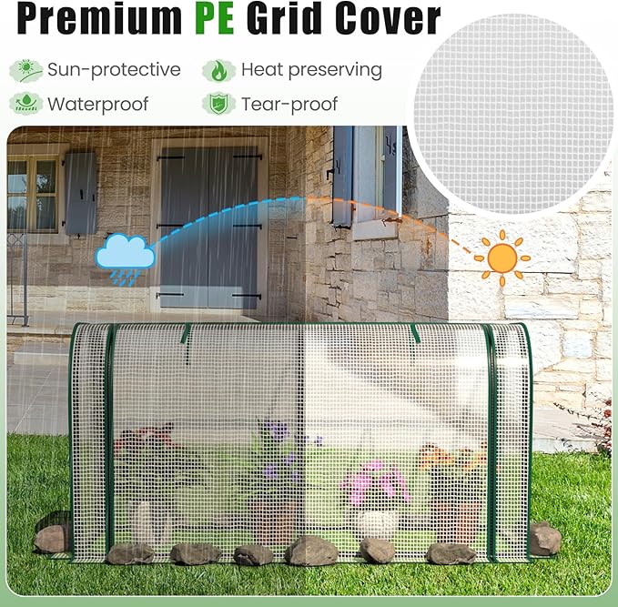 Giantex Raised Garden Bed with Cover, Wood Elevated Planter Box with Legs & Mini Greenhouse, Waterproof Sun-Protective PE Green House Cover, Outdoor Use for Fruit Vegetable Flower Herb (White+Natural)
