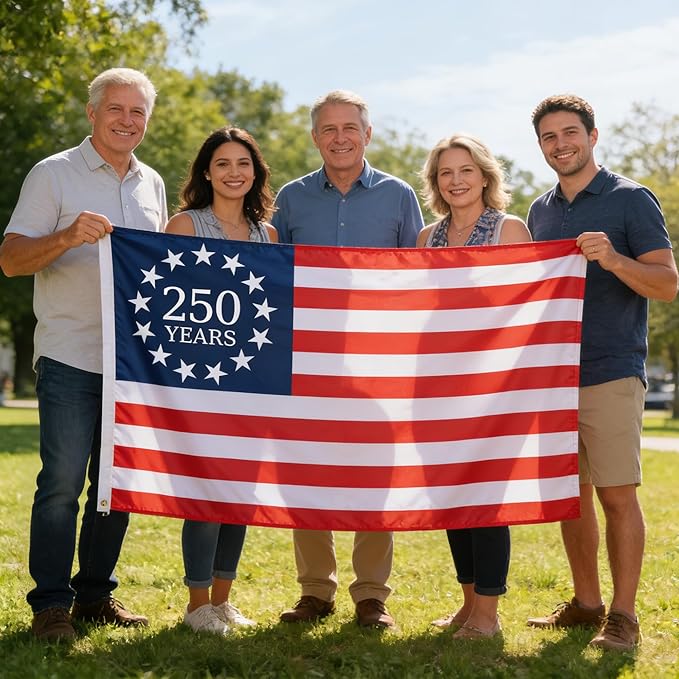 250 Year American Anniversary Flag, 3x5 Ft Double Sided American Flag, 1776-2026 250 Years Outdoor Anniversary Banner Decorations with 2 Brass Grommets (A1)