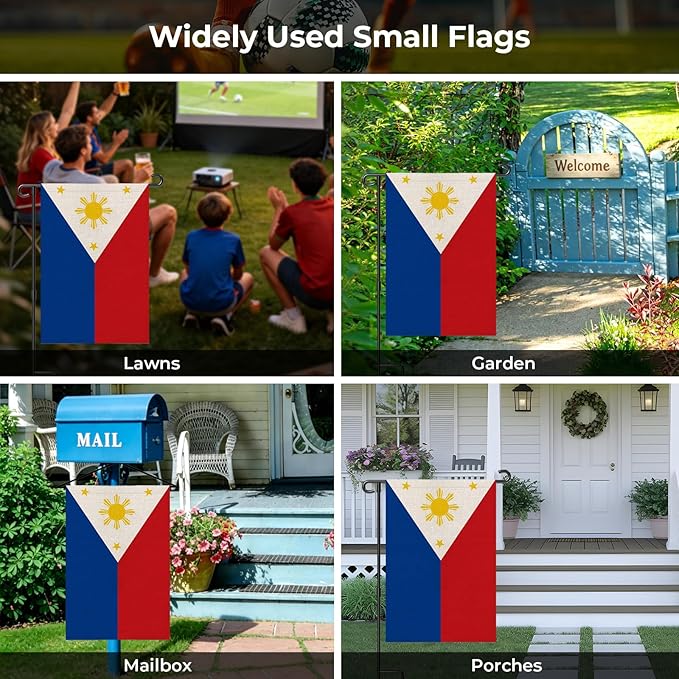 The Philippines Garden Flag 12 x 18 Inch, Filipino Yard Flag Double Sided Burlap Outdoor Decor for Porch, Lawn, Mailbox, National Celebrations