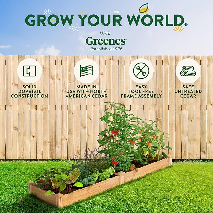 Greenes Fence Premium Cedar Raised Garden Bed, 2' x 8' x 7" (3/4" Thick) (3-Pack) - Made in USA with North American Cedar