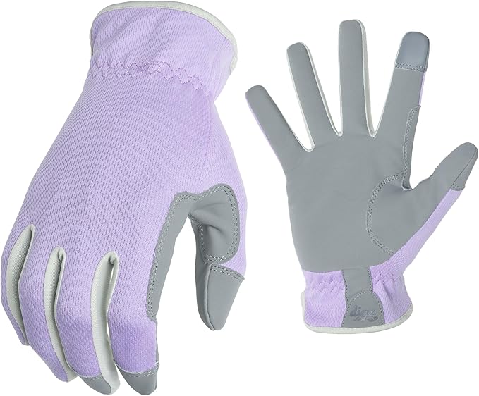 Digz Women's Small Planter Garden Gloves, Lightweight Mesh and Synthetic Leather, Touchscreen, Purple