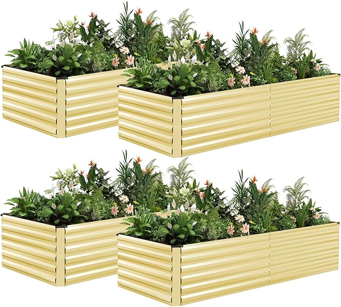 8x4x2 ft Outdoor Raised Garden Bed, Large Metal Planter Raised Beds, Planters for Outdoor Plants for Vegetables, Flowers, Herbs, Fruits, and Succulents.(4 Pcs,Yellow)