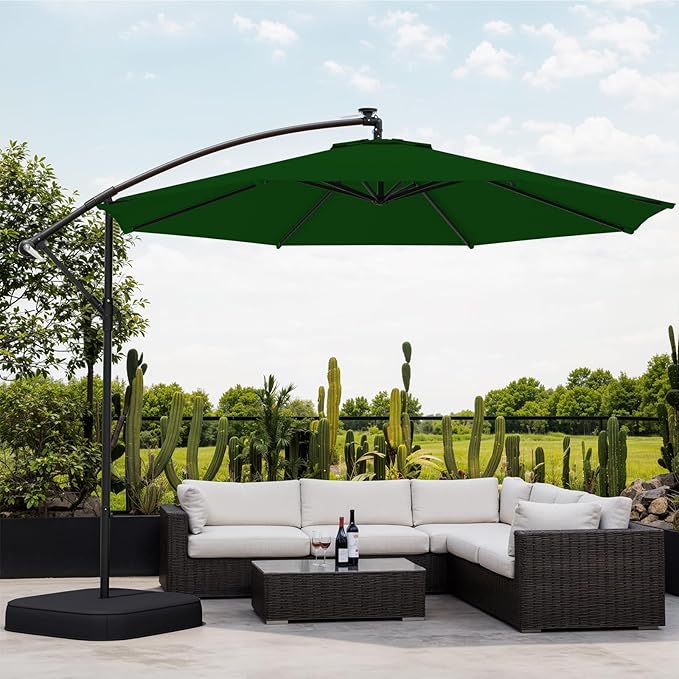 10FT Patio Umbrella with Base Included, Outdoor Offset Cantilever Umbrella, Infinite Tilt, UV Protection for Backyard, Lawn, Garden & Pool