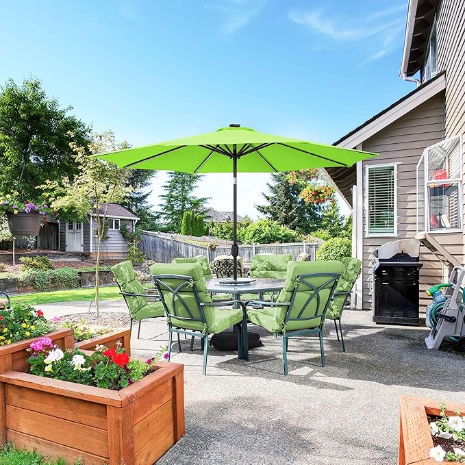 Sundale Outdoor Solar 104 LED 11 ft Patio Umbrella with Sand Bag Base, Outdoor Umbrella with Tilt and Crank, Apple Green