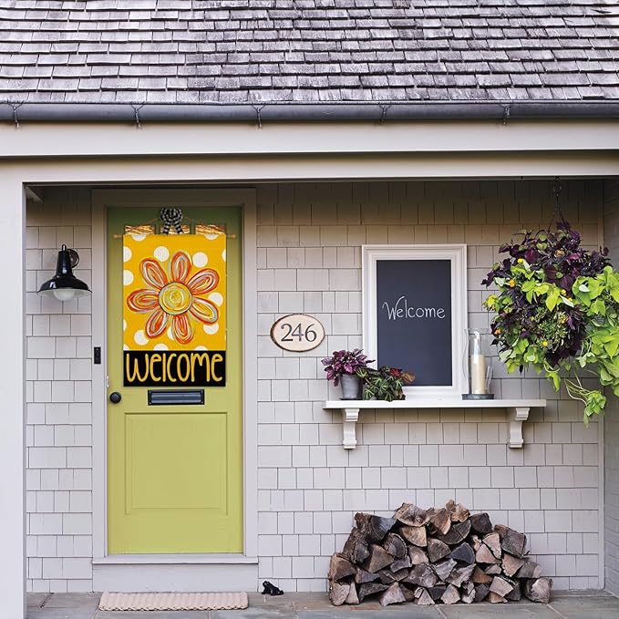 AVOIN colorlife Summer Floral House Flag 28x40 Inch Double Sided Outside, Polka Dots Welcome Seasonal Yard Outdoor Flag