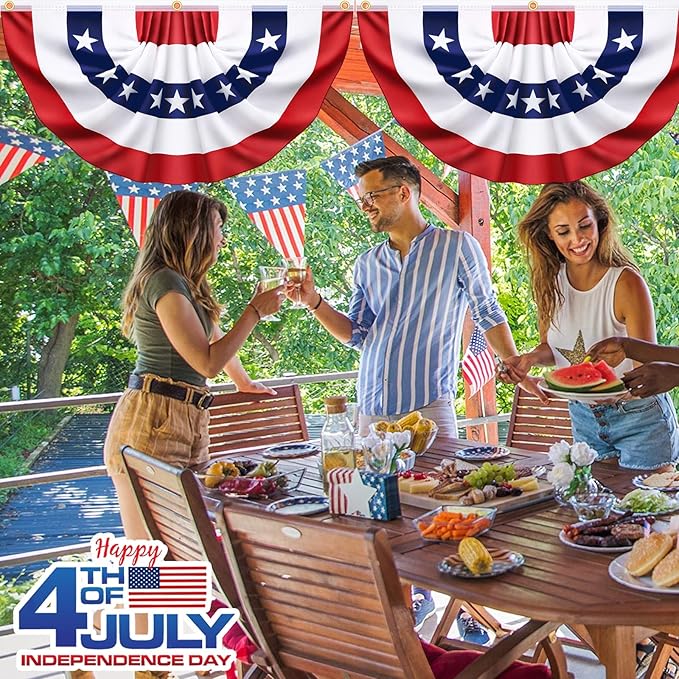 8 Pack American USA Pleated Half Fan Bunting Flags 1.5 x 3 Feet Bunting Flags Outdoor Patriotic Half Fan Banner Flag for Memorial Day Fourth of July Independence Day 4th of July Decorations