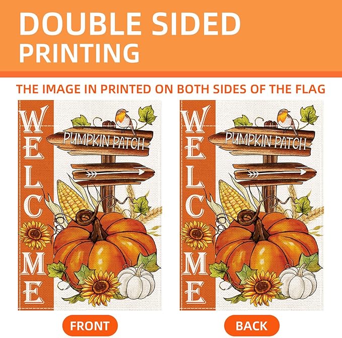 Fall Garden Flags, Fall Decorations for Home Outside, Fall Decorations for Home, Fall Thanksgiving Pumpkin Harvest Garden Flag Yard Outdoor Fall Decoration(12 * 18in)