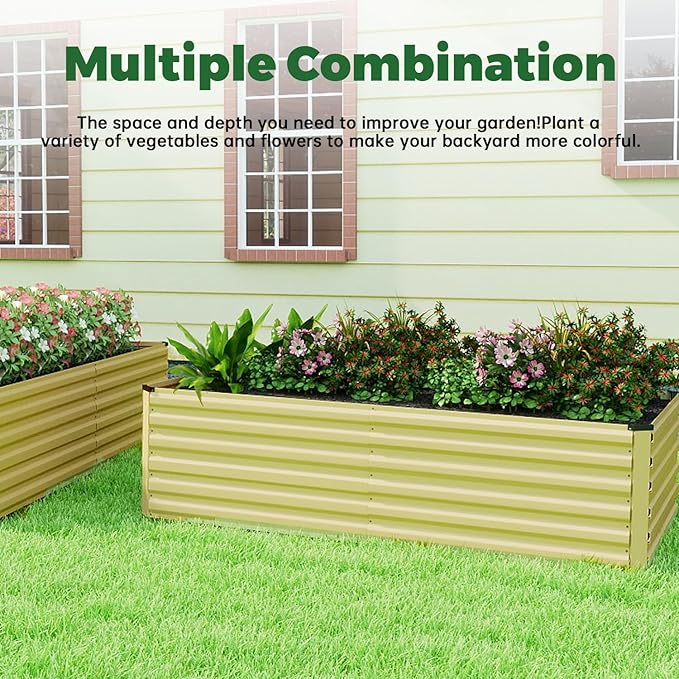 8x4x2 ft Outdoor Raised Garden Bed, Large Metal Planter Raised Beds, Planters for Outdoor Plants for Vegetables, Flowers, Herbs, Fruits, and Succulents.(4 Pcs,Yellow)