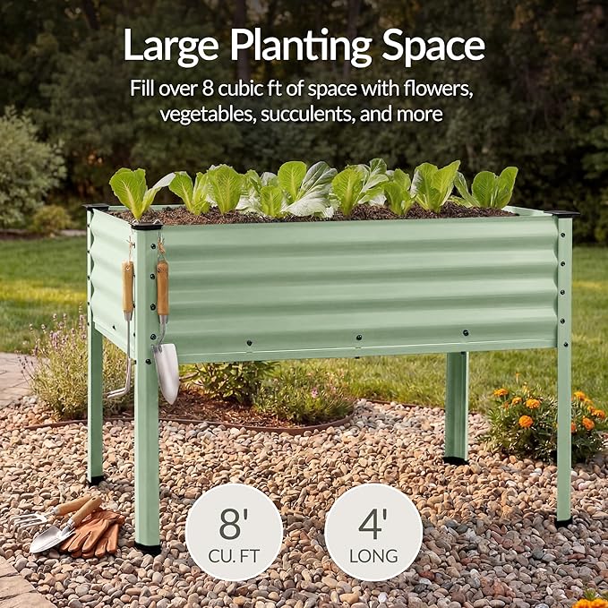 Best Choice Products 48x24x30in Galvanized Raised Garden Bed, Metal Elevated Planter Box, Vegetable Garden for Backyard, Patio, Balcony, 100% Non Toxic Materials - Sage Green