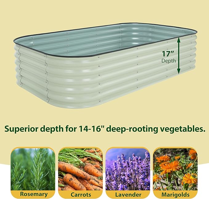BlueWish 8x2x1.4FT Galvanized Raised Garden Bed, 17" H Raised Bed Outdoor for Plants, 9 in 1 Raised Garden Bed Kit, Metal Planter Box for Vegetables Flowers, Beige