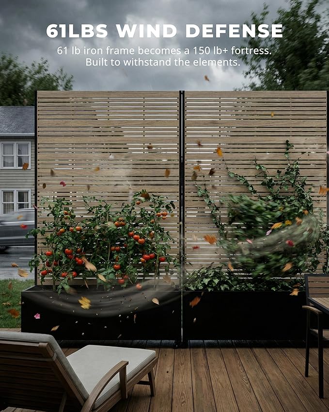 73" Metal Planter Box with Trellis on Wheels - Mobile Outdoor Planter with Drainage Holes & Louvered Privacy Screen, Rust-Proof Wood Grain for Patio, Balcony, Backyard, Poolside