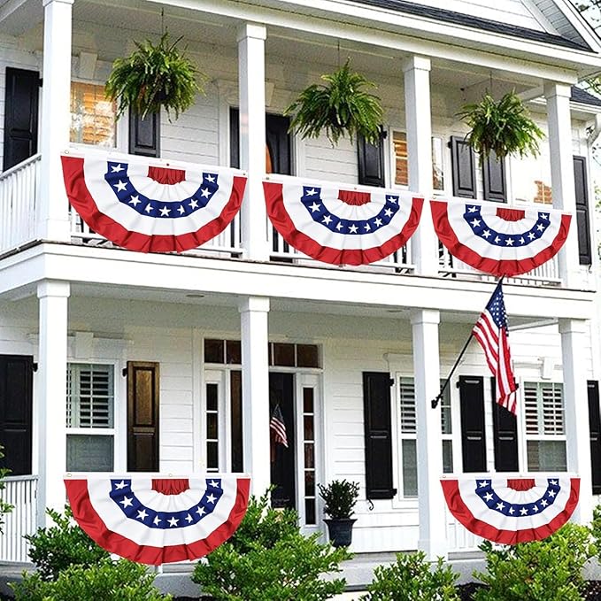 1 Pack 3x6 FT USA Pleated Fan Flag, American Bunting Flag Patriotic Half Fan Banner 4th of July Decorations Outdoor Memorial Day Decor Fourth July Independence Day Outside Red White and Blue Decor