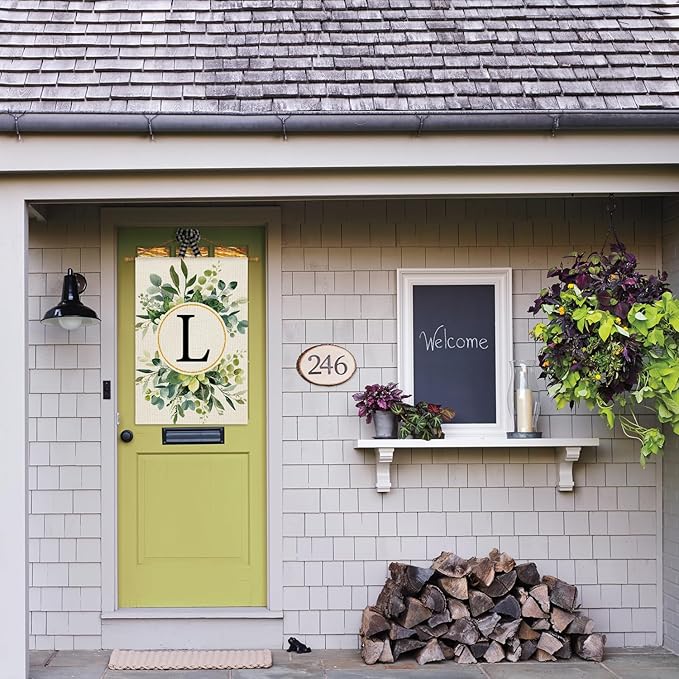 AVOIN colorlife Monogram Letter L Floral House Flag 28x40 Inch Double Sided Outside, Family Last Name Initial Yard Outdoor Decoration