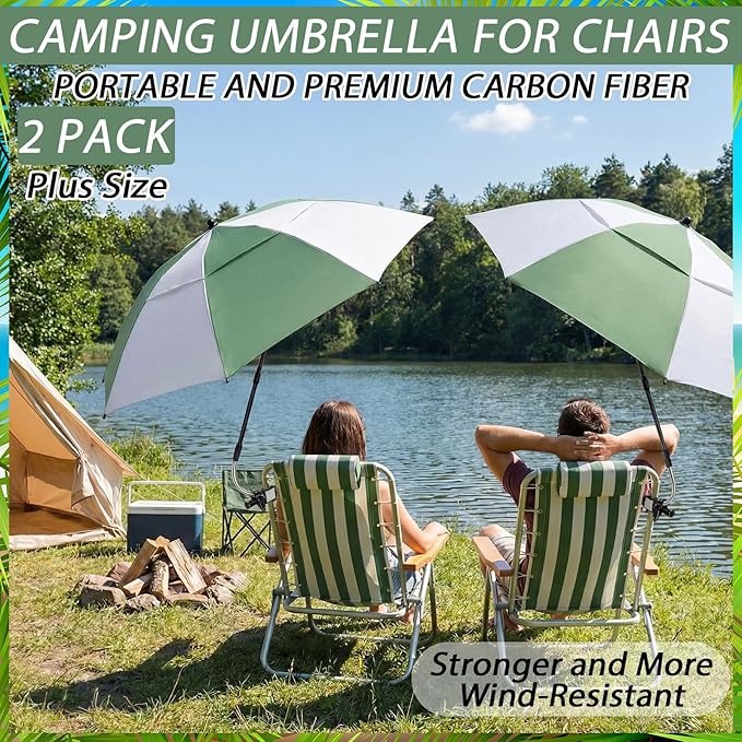 Abbylike 2 Pack 48.6" Double Canopy Umbrella with Clamp UPF50+ Beach Chair Umbrella with Clip 360°adjustable Portable Outdoor Wheelchair Patio Golf Carts Camping