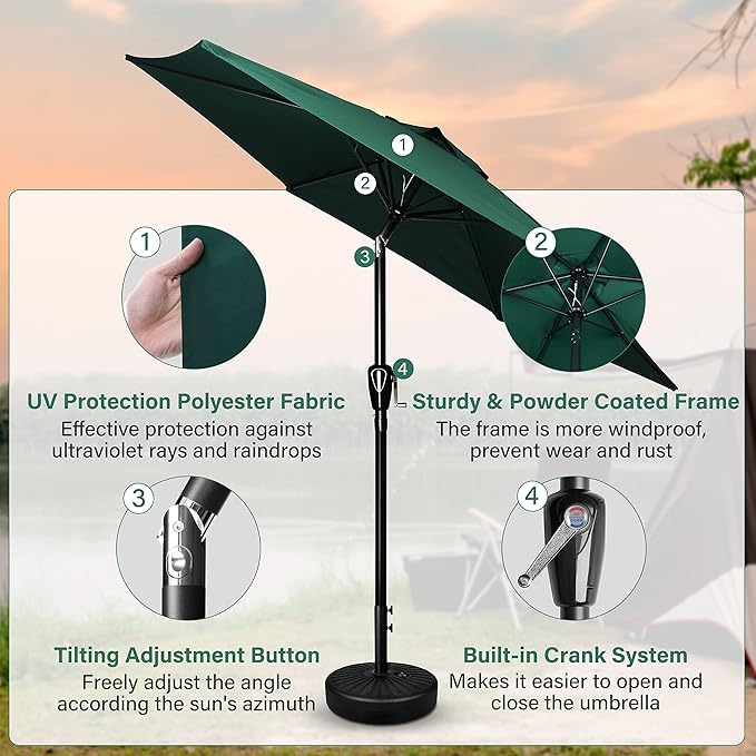 Simple Deluxe 9' Patio Umbrella Outdoor Table Market Yard Umbrella with Push Button Tilt/Crank, 8 Sturdy Ribs for Garden, Deck, Backyard, Pool, Green