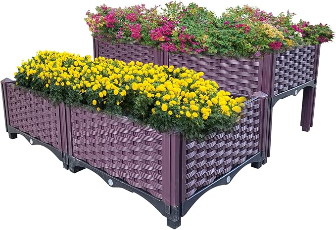 Doppy Plastic Raised Garden Bed Set of 4, Garden Bed Planter Kit for Outdoor Indoor Plants Elevated Garden Boxes Plant pots for Vegetables, Standing Garden Container for Backyard, Patio