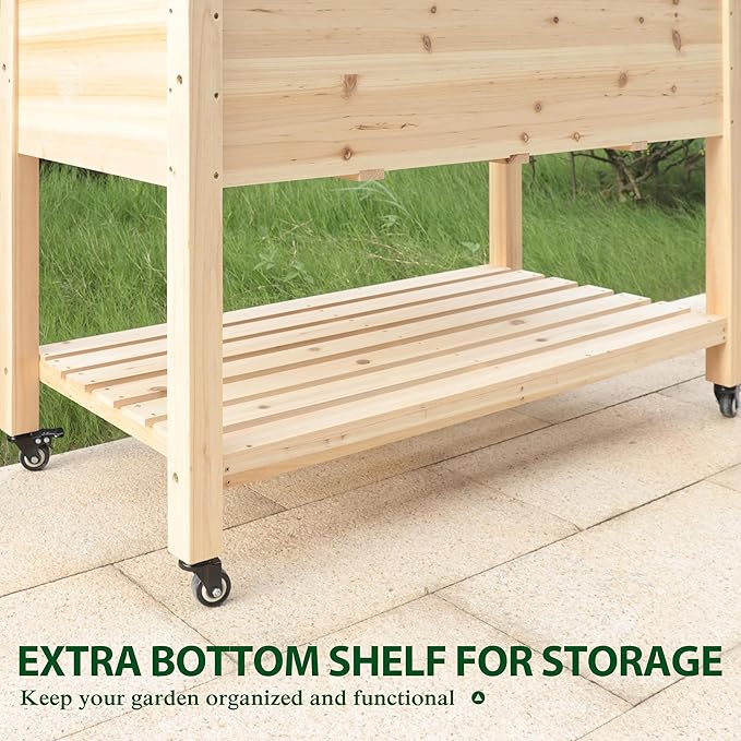 MUPATER Raised Garden Bed, Planter Box with Four Wheels and Legs for Herbs and Vegetables, Elevated Garden Bed with Drainage Holes for Outdoor Indoor