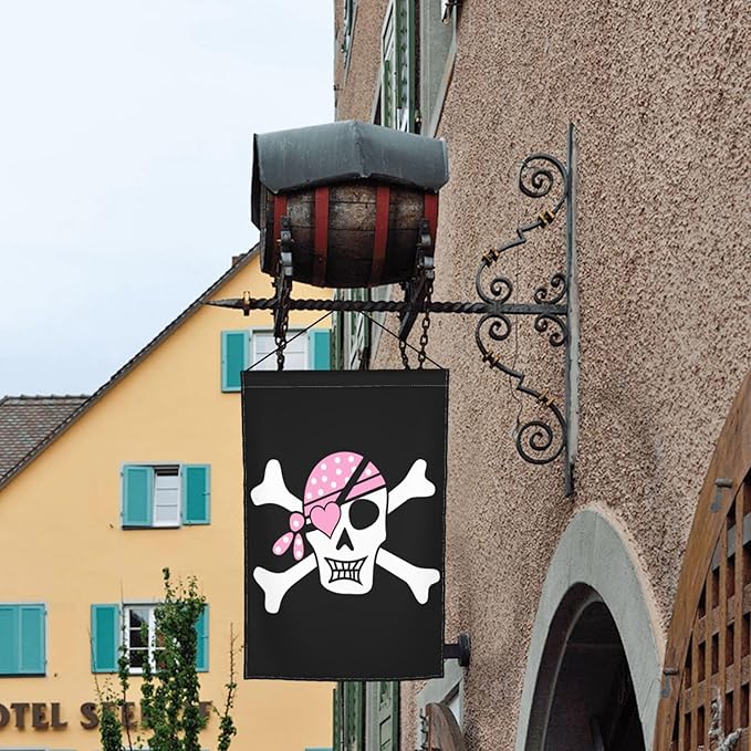 Pink Girl Pirate Skull Garden Flag Outdoor 12 X 18 Inch Outside Gifts Mini Yard House Flags Farmhouse Sign For Home Garden Decoration Banner