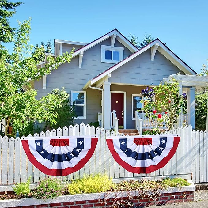 American Flag Bunting Patriotic Pleated Fan Flag USA Flags with Brass Grommets and Zip Ties for 4th of July Memorial Day Decoration Outdoor (16, 1.5x3 Feet)