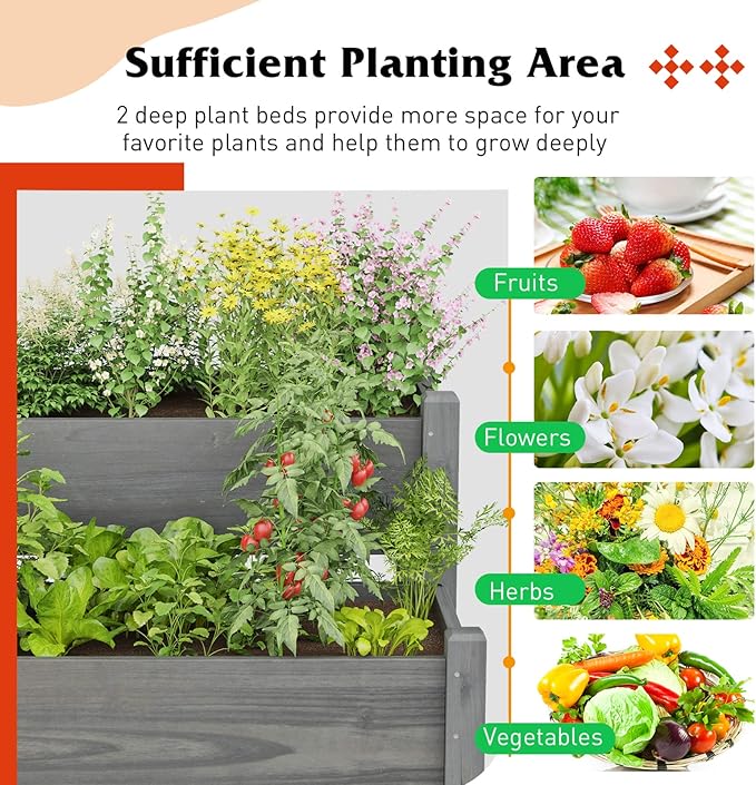 S AFSTAR Raised Garden Bed Set of 2, Wood Elevated Planter Beds with 8 Drainage Holes & 2 Planter Boxes, 3.5 Cu.Ft Outdoor Planting Container for Flowers Vegetables Herbs