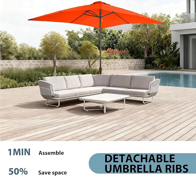 8x10FT Rectangular Patio Umbrella with Push Button Tilt & Crank Lift for Garden,UV Protection Outdoor Umbrella for Deck,Pool and Yard,Orange