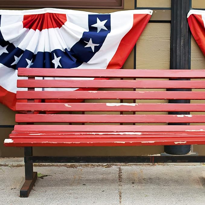 Tatuo 3 Pack 3 x 6 Ft American Pleated Fan Flags 4th of July Patriotic Decorations American USA Bunting Flag Stars and Stripes Banner for 250th Anniversary Independence Day Memorial Day
