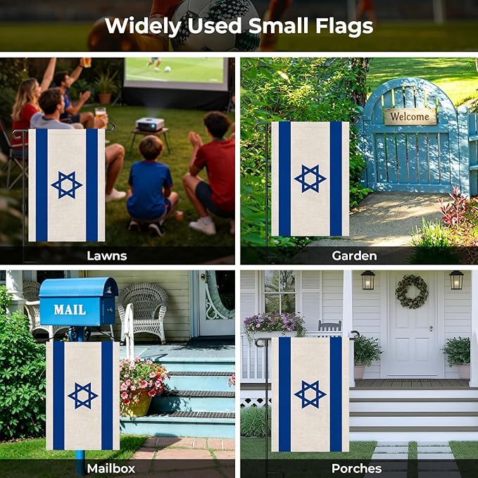 Israel Garden Flag 12 x 18 Inch, Israeli Yard Flag Double Sided Burlap Outdoor Decor for Porch, Lawn, Mailbox, National Celebrations