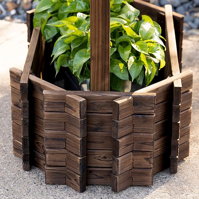 Outsunny Wishing Well Planter, Wooden Raised Garden Bed, Ornamental Outdoor Flower Planter for Outdoor Garden, Yard, Lawn, and Home Decor