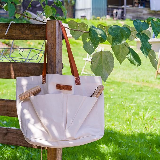 Berry&Bird Garden Tool Bag, Canvas Garden Tote With Pockets, Wear-Resistant Multi-Purpose Tool Storage Bag, Home Organizer Gardening Tool Kit for Indoor and Outdoor Gardening, 21.65" x 7.09" x 13.78"