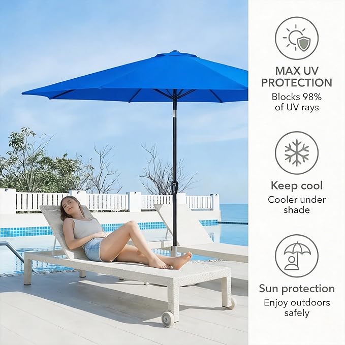 Patio Umbrella,13FT Outdoor Umbrellas for Patio, Aluminum Pole Outdoor Umbrella with Push Button Tilt and Crank, 8 Iron Ribs, Polyester Canopy for Patio, Deck, Lawn, Pool, Backyard, Dark Blue