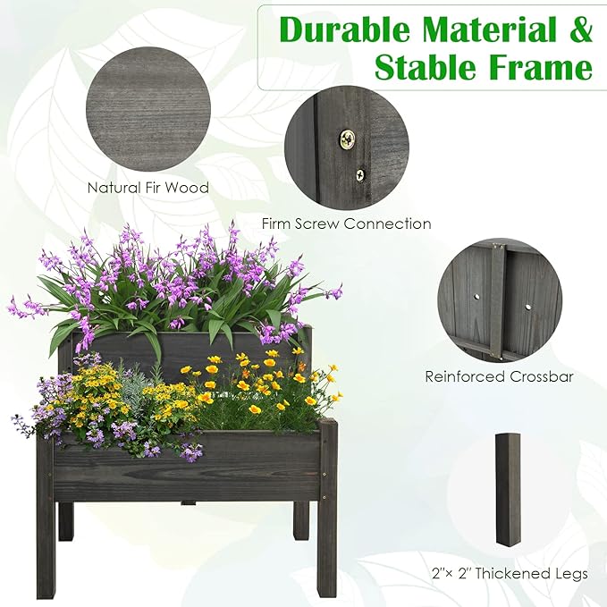 S AFSTAR Raised Garden Bed Set of 2, Wood Elevated Planter Beds with 8 Drainage Holes & 2 Planter Boxes, 3.5 Cu.Ft Outdoor Planting Container for Flowers Vegetables Herbs