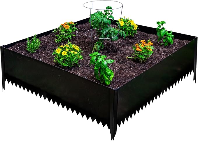14 in. Tall x 4 ft x 4 ft Metal Raised Garden Bed Kit – Large Steel Garden Box with Serrated Ground Edging, Heavy-Duty Raised Bed for Vegetables & Flowers, Made in USA by Tie Down