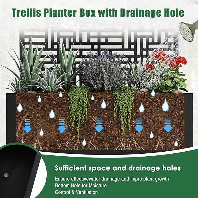 Metal Planter with Trellis & Wheels 70.87x35.43x15.75 Inch Raised Garden Bed with Trellis Privacy Planters for Patio Garden Bed for Climbing Plants