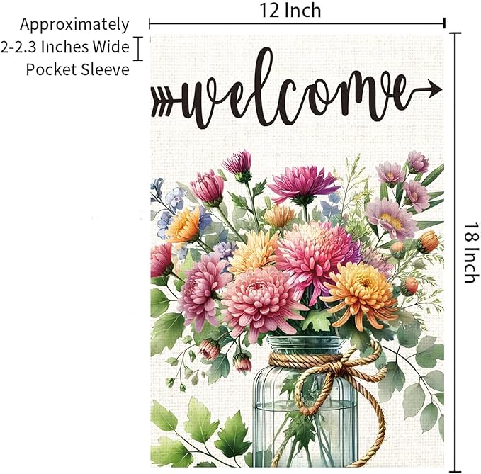 Summer Welcome Garden Flag Floral Mason Jar Double Sided 12x18 Inch Seasonal Welcome Yard Porch Decoration,for Outside Farmhouse Yard Outdoor Flag Outdoor Decoration