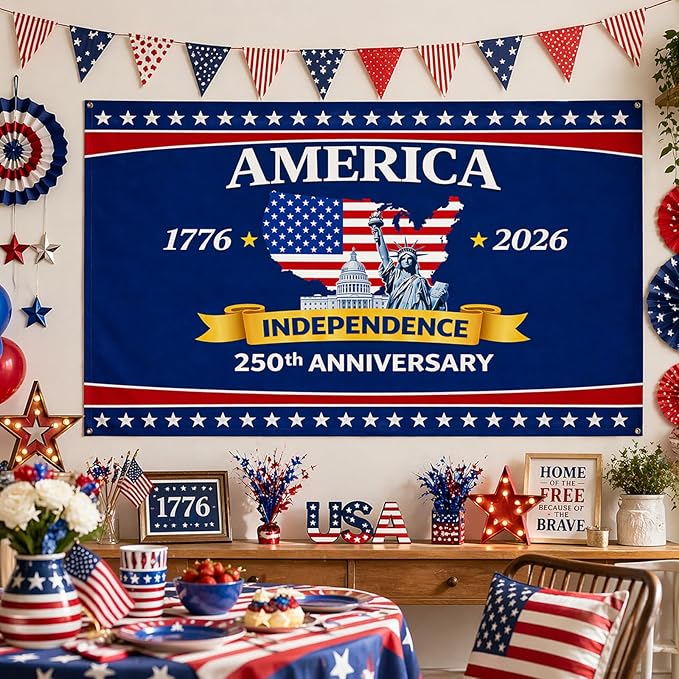 USA 250th Anniversary Flag 3x5 FT – Double-Sided Patriotic Polyester Banner with Brass Grommets, Fade Resistant Outdoor American Flag 1776-2026 for Garden, Porch, Yard, Memorial & Independence Day