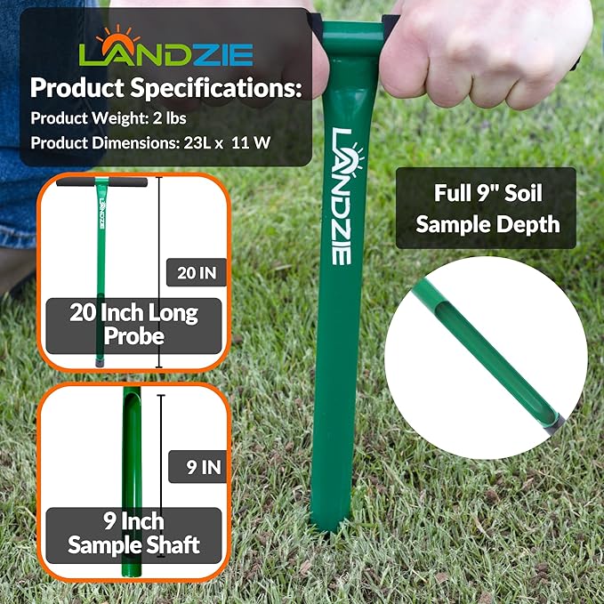LANDZIE Soil Probe - 20 Inch Soil Sample Probe Soil Core Sampling Tool - 12 Inch Sample Depth Soil Sampler Probe and Soil Test Probe - Soil Sample Tool Soil Probes for Sampling Soil Probe Rod