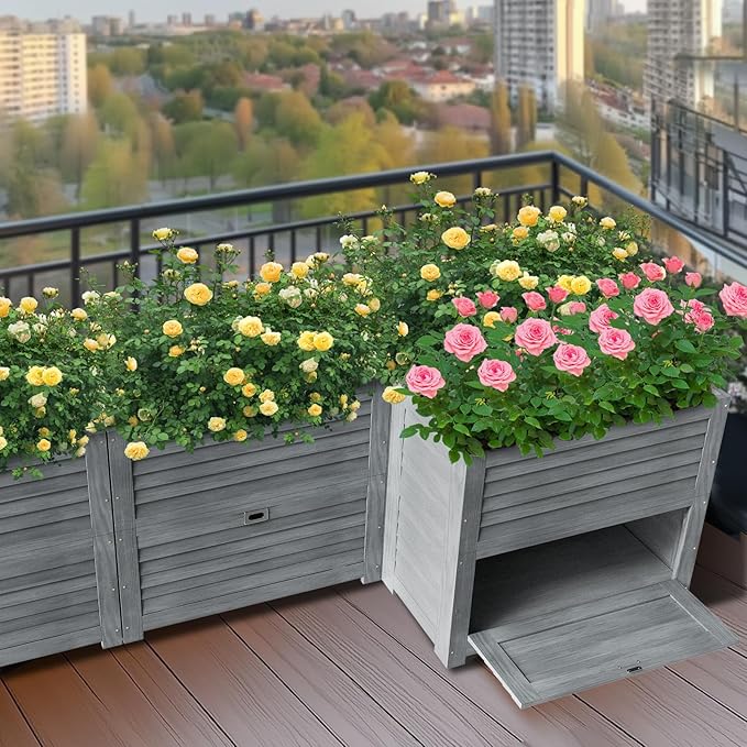 DoCred Wooden Raised Bed Garden with Storage Box, 34" x 18" x 30" Elevated Large Planter Box for Herbs, Vegetables, Flowers Backyard Patio Gardening Balcony
