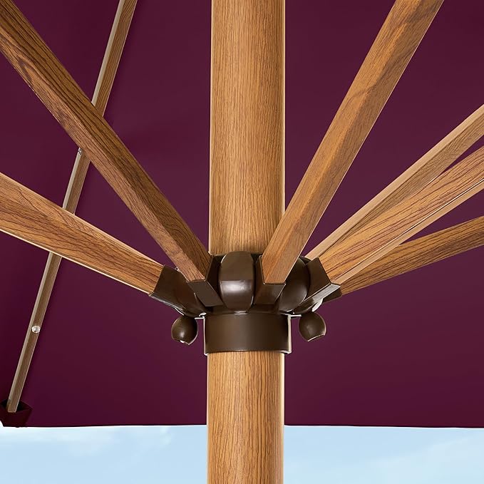 Best Choice Products 9ft Deep Square Solar Powered LED Lighted Patio Umbrella w/Woodgrain Pattern, UV-Resistant Fabric, Hand Crank - Burgundy