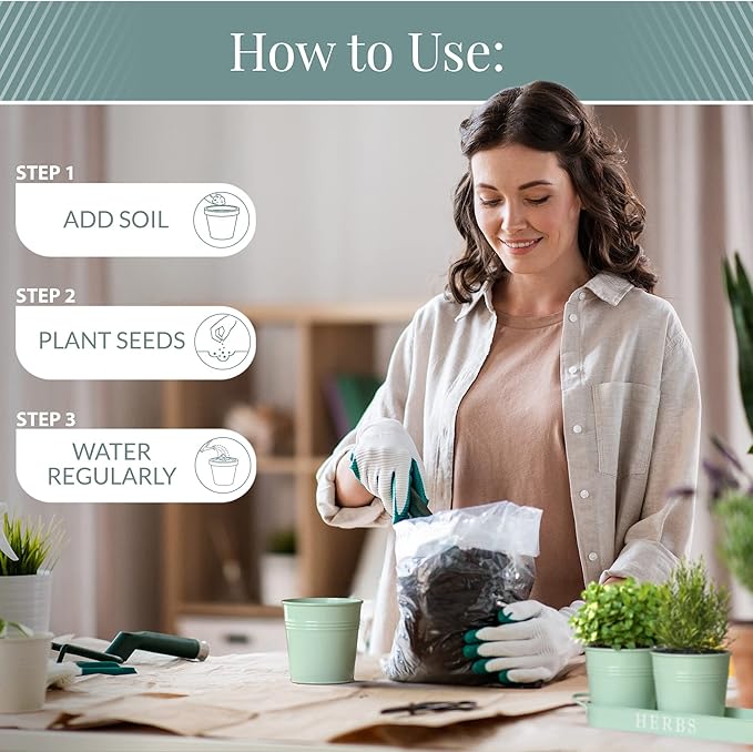 Barnyard Designs Indoor Herb Garden Planter Set with Tray, Metal Windowsill Plant Pots with Drainage for Outdoor or Indoor Plants, Set/3 (Soft Mint)