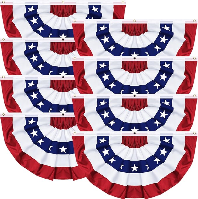 8 Pack 250th Anniversary 1.5x3 FT American Bunting Flag, 4th of July Decorations USA Pleated Fan Flag Memorial Day Outdoor Patriotic Half Fan Flags Banner Fourth of July Independence Day Outside Decor