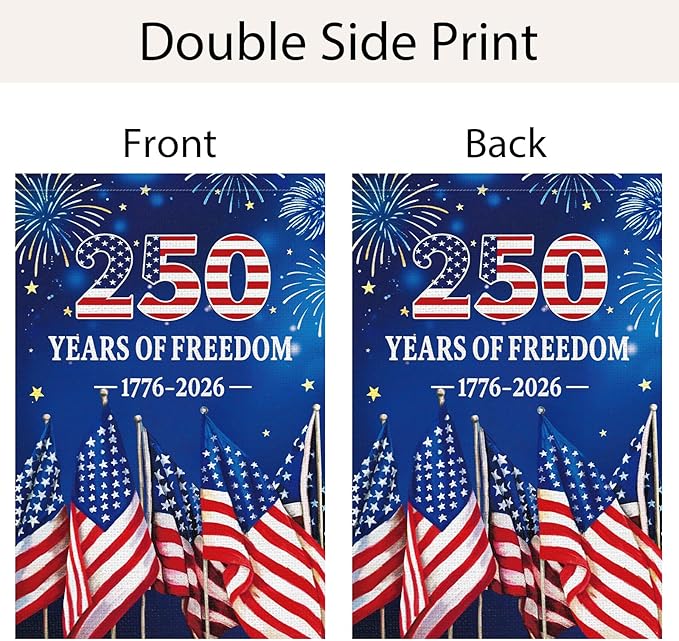 250th Anniversary Garden Flag 12x18 Inch Burlap，Freedom Yard Sign 4th of July Double-Sided 1776-2026 Commemorative Yard Flag Patriotic Outdoor Decoration