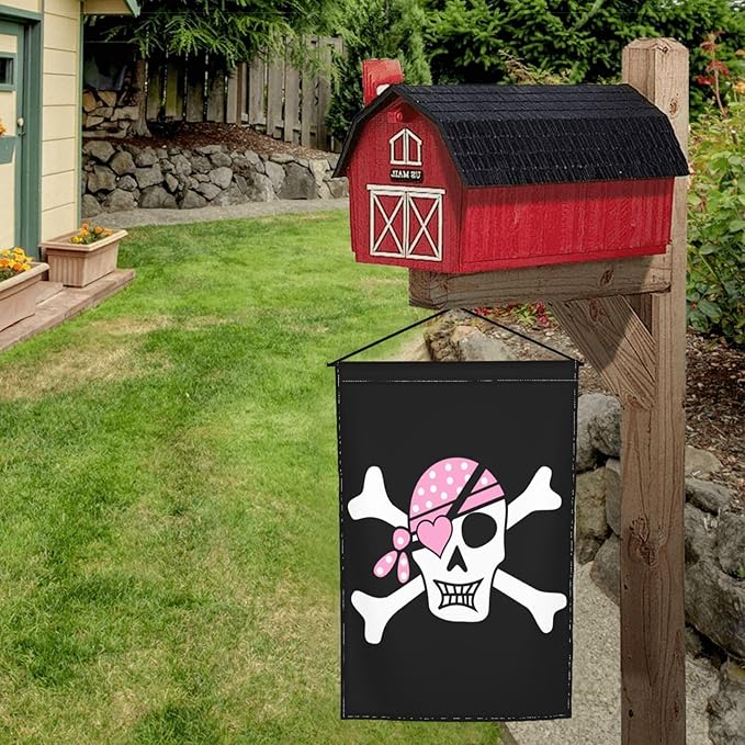 Pink Girl Pirate Skull Garden Flag Outdoor 12 X 18 Inch Outside Gifts Mini Yard House Flags Farmhouse Sign For Home Garden Decoration Banner