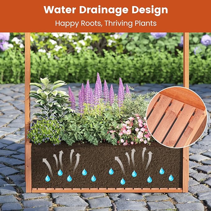 GHWIE Wooden Garden Planter Box, Raised Bed with Vertical Plant Rack, Indoor Outdoor Flower Herb Vegetable Stand (Reddish-Brown, 5 Tier)