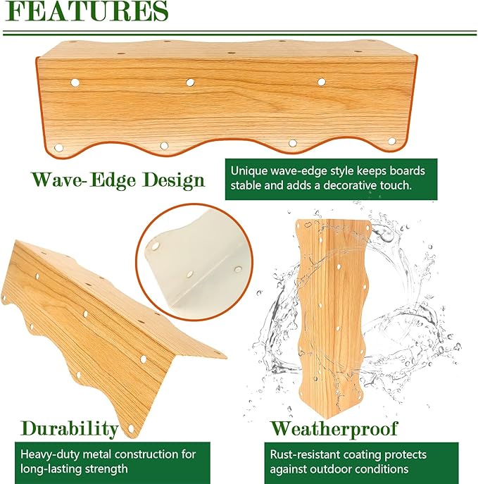 8-Pack Wood Grain Raised Garden Bed Corner Brackets, 11"x3"x3" Metal Corner Supports with Screws, Heavy-Duty Wave Edge Connectors for DIY Wooden Planter Boxes