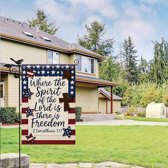 Christian Garden Flags For Outside 12x18 Inch Double Sided Religious Patriotic American God Family Country Bible Verse Jesus Faith Yard Decor Where The Spirit Of The Lord Is There Is Freedom