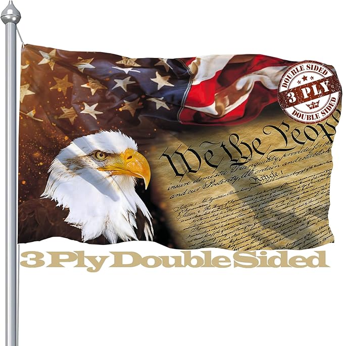Constitution We The People 3x5 Ft Outdoor Double Sided Vintage American Eagle Flag With Patriotic Design, 3 Ply Rustic Bald Eagle, 4th Of July Freedom Flag 1776 Banner