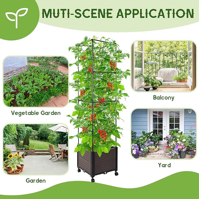 Barydat 2 Pack Raised Garden Bed Planter Boxes with Trellis, 67'' Hight Tomato Extra Large Planter Plants Raised Garden Beds Outdoor with Legs for Climbing Vegetables Plants Tomato Cage Outdoor Garden