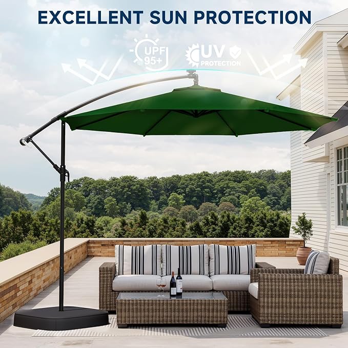 10FT Patio Umbrella with Base Included, Outdoor Offset Cantilever Umbrella, Infinite Tilt, UV Protection for Backyard, Lawn, Garden & Pool